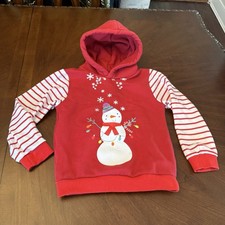 Girl  s Snowman Hoodie 100 Cotton Pullover Sweatshirt; Size 8 Yrs