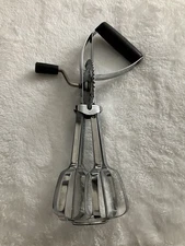 Vintage EKCO Flint Egg Beater Hand Held Crank Mixer Stainless Black Handle