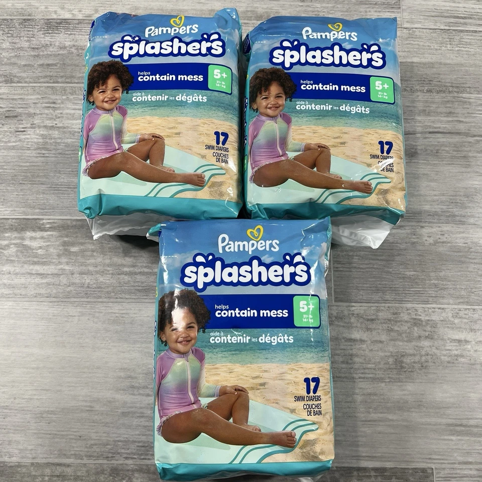 Lote de 3 - Pañales de natación Pampers Splashers talla 5+, 17 unidades, tamaño (grande) NUEVO Foto 2 de 4