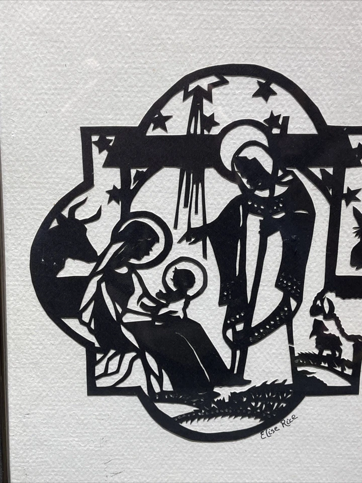 复古 Nativity Scherenschnitte 德国剪纸青铜装饰框架 签名 — 第 4/4 张图片