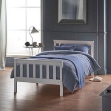 Pine Wood Bed Frame Single & Small Double White Wooden Shaker Style Mattress Opt