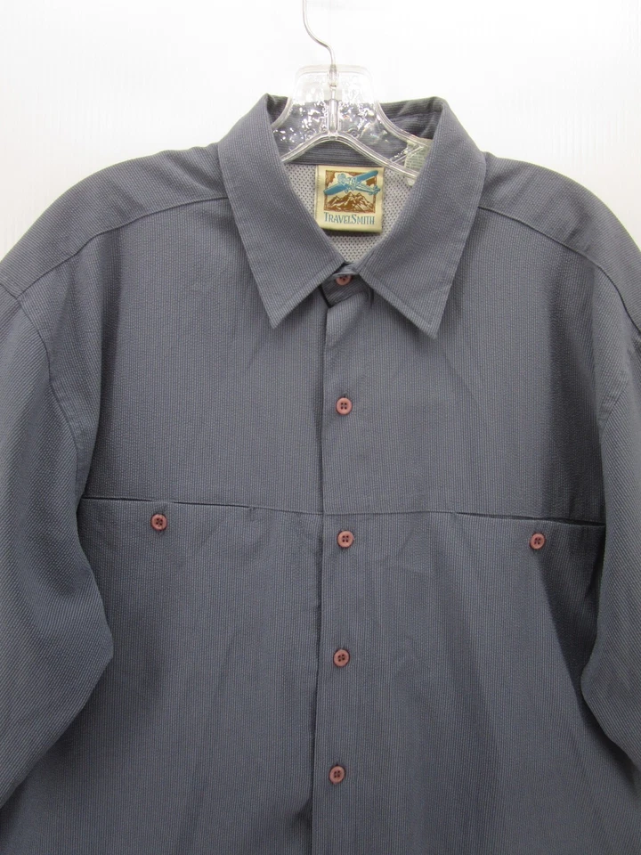 Camisa Smith de Viaje DE COLECCIÓN Hombres Grande Azul Seersucker Senderismo Ventilada Pesca Años 90 Foto 2 de 4