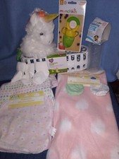 Baby Girls Receiving Blanket 3pairs White Socks Dishwasher Basket Unicorn Bottle