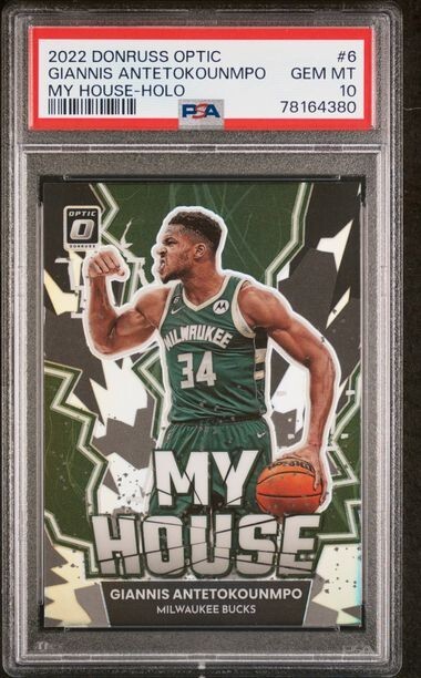 2022 Donruss Optic Giannis Antetokounmpo MY HOUSE SILVER PRIZM PSA 10 GEM POP 7