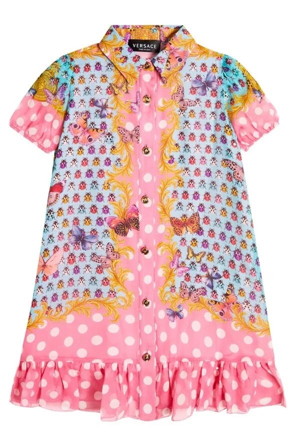 Abito bambina in seta stampato RRP€800 YOUNG VERSACE età 6 anni
