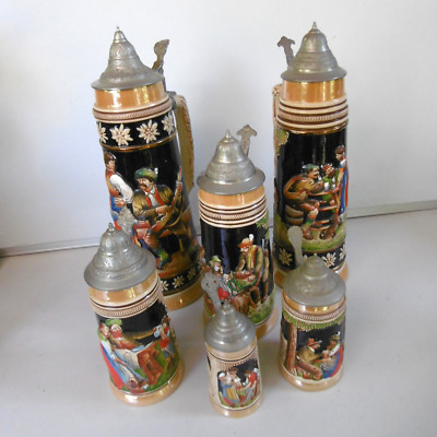 Konvolut 6 Bierkrüge aus Steinzeug Original King