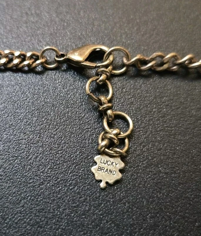 Lucky Brand Brass Plate Mother Of Pearl & Faux Turquoise Pendant Necklace - Image 3 of 4