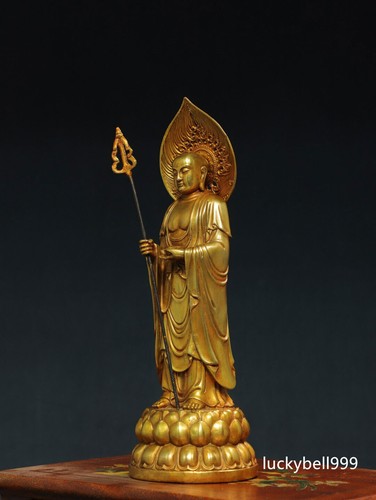 13.8" Antique Tibetan Buddhism Temple Bronze 24k gilt Ksitigarbha Buddha statue - Picture 9 of 9