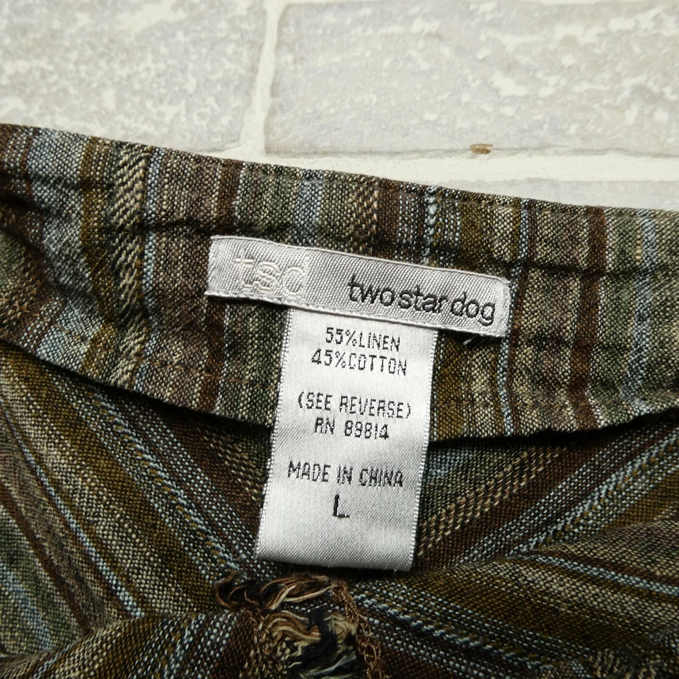 Two Star Dog Linen Blend Skirt Womens L Jumbo Herringbone Godet Flare Earth Tone - Image 2 of 4