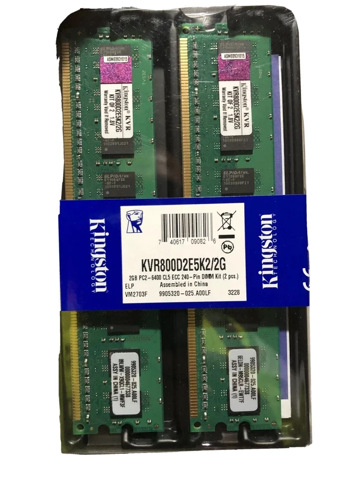 2GB Kit (2x1GB) Kingston DDR2-800 PC2-6400U Non-Reg ECC Ram - Image 2 of 4