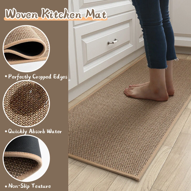 Linen Non-slip Mat Kitchen Floormat Washable Carpet Woven Rubber