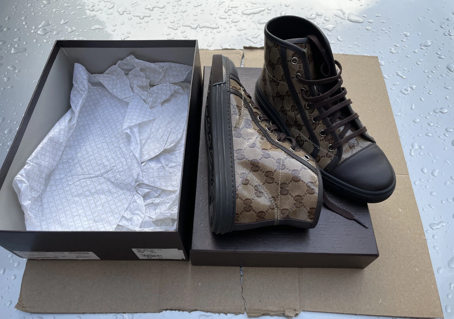 Baskets montantes Gucci Crystal GG micro cuir souple taille 6 US