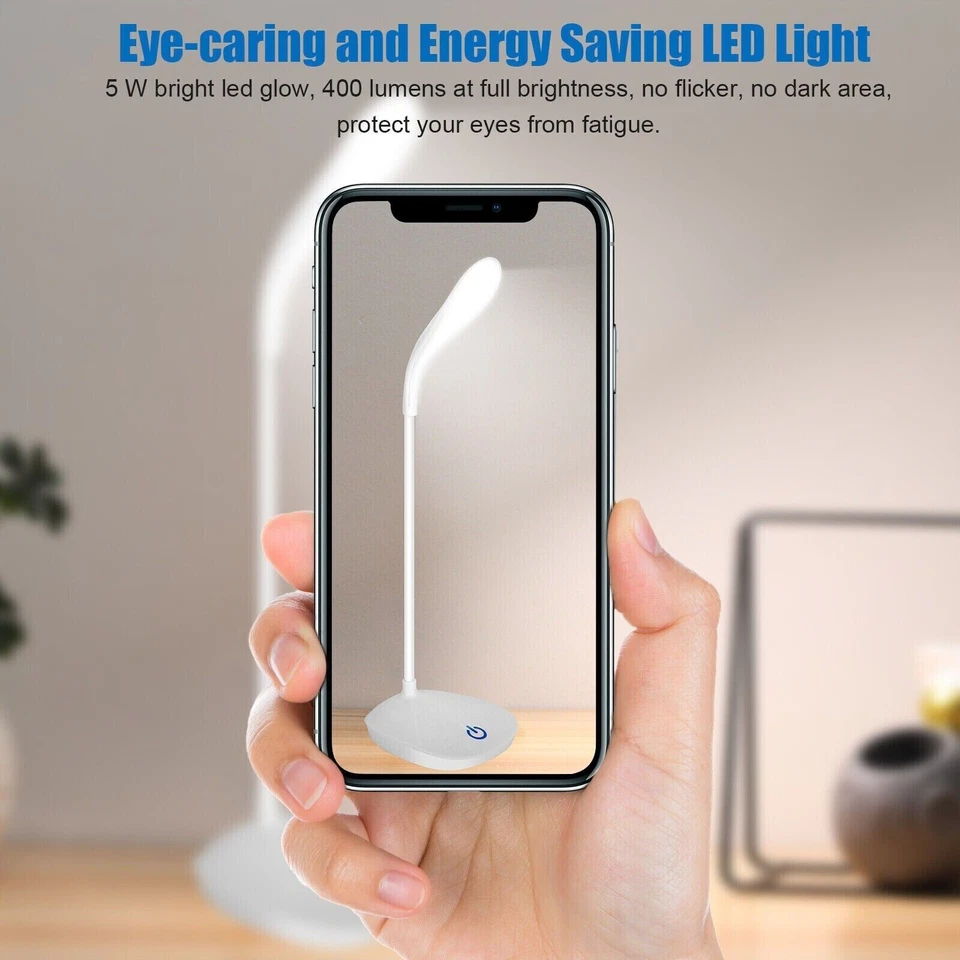 Luz de Escritorio LED Regulable Mesita de Noche Lectura Lámpara USB Sensor Táctil Recargable Foto 3 de 4