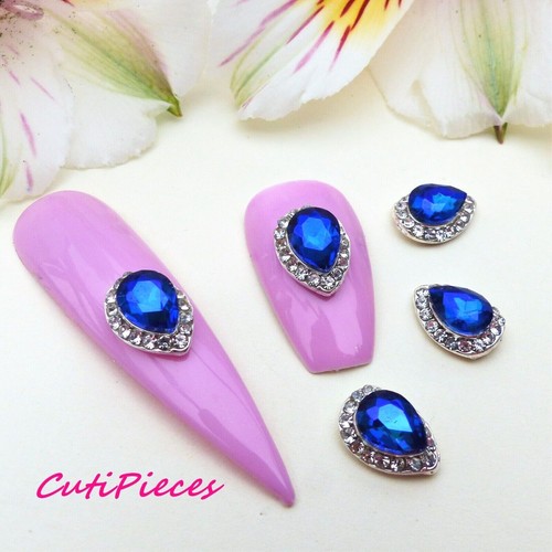 3D Nail Art AB Lágrima Plata Marco Estrás Azul Real Joya Gema Aleación Metal - Imagen 5 de 6