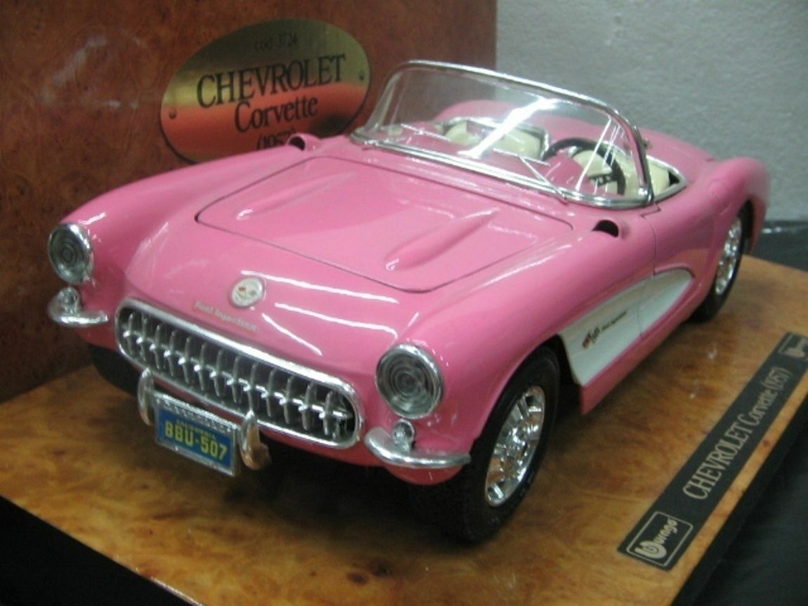 WOW EXTREMELY RARE Chevrolet Corvette 1957 Pink Wooden 1:18 B
