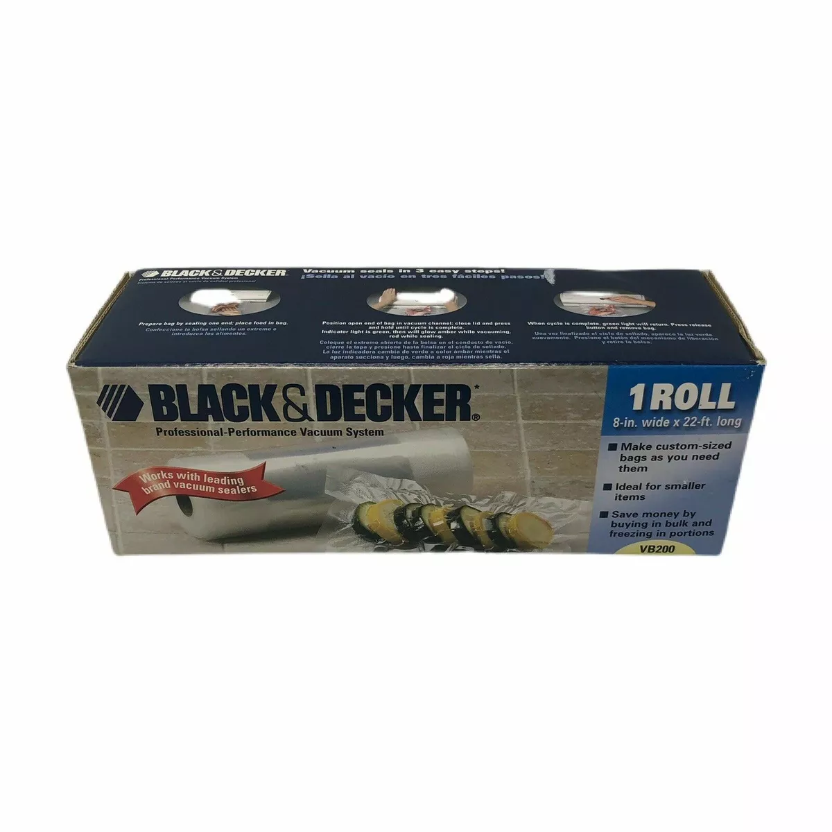 NEW Black & Decker Vacuum Sealer Custom Size Storage Bags 1 Roll 8 X 22'  VB200