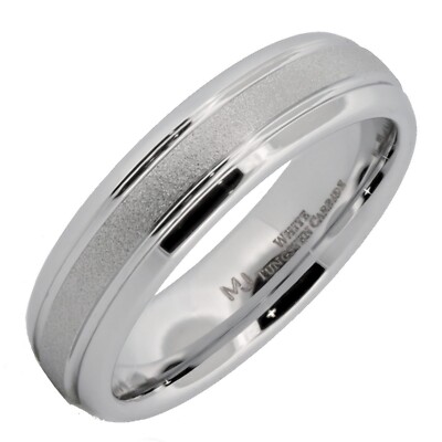 White Tungsten Carbide 6mm or 8mm Ring Sand Blasted Center Polished Edges