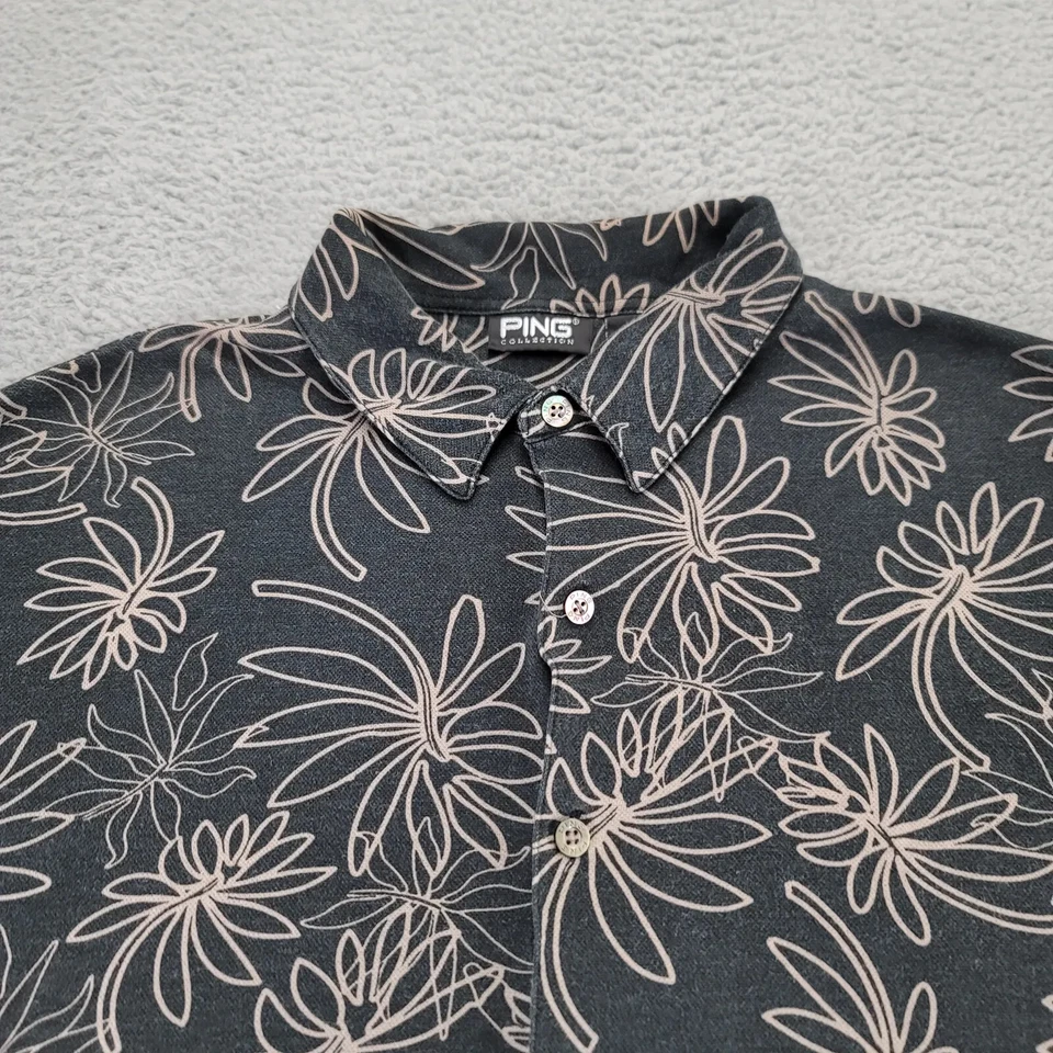 Ping Shirt Mens XL Black Floral Geometric Silk Button Up Golf Outdoors - Image 2 of 4