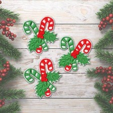 Candy Canes Patches (3-Pack) Christmas Embroidered Iron On Patch Applique