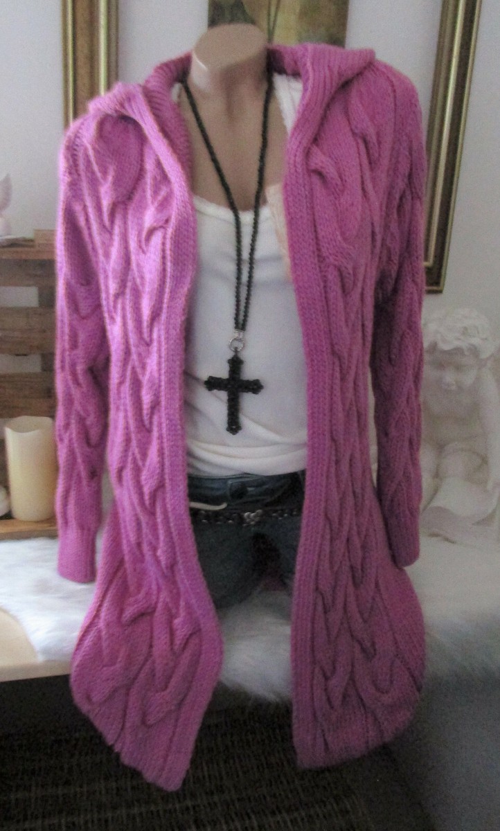 Zopfmuster Strickjacke Grob Lang Neu Winter Cardigan Strickjacke