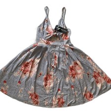 FancyInn Halter Dress Womens M Mini Cutout Striped Floral Spaghetti Straps Blue
