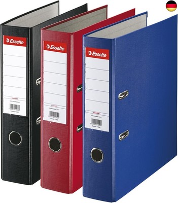 Esselte Ordner, A4, 3er Pack, 75 mm Rückenbreite, Kunststoff, schwarz, 628327