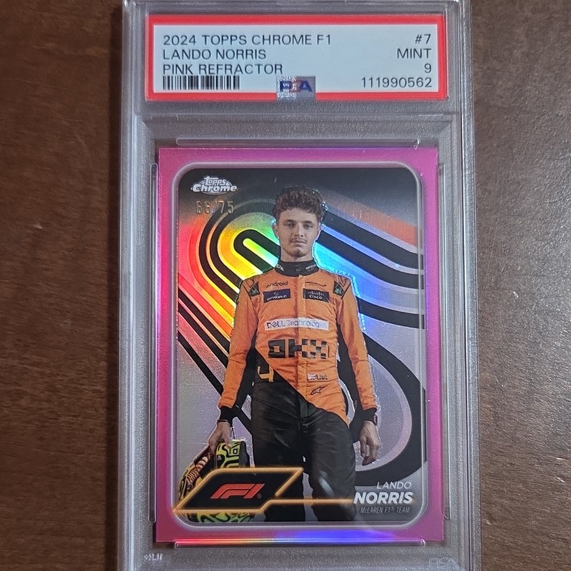 Topps 2024 Chrome Formula 1 F1 Drivers Lando Norris #7 Pink Refractor /75 PSA 9
