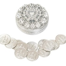 Wedding Arras, Round Rhinestone with Coins Set, Silver