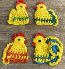 4 Vtg Handmade Crochet Knit Chicken Egg Covers Farmhouse Decor Chicks