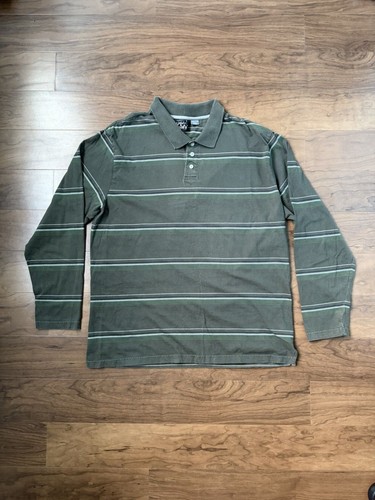 Vintage Y2K Quiksilver Polo Shirt XXL Dark Green Striped Long Sleeve Skate 2000s