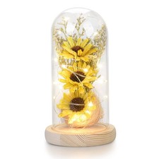 Sunflower Gifts for Women, Sunflowers Artificial Flowers in Glass Dome with L...
