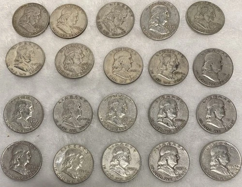 $10 1951-1963 Franklin Half-Dollars - 90% Silver 20-Coin Roll - Silver Bullion