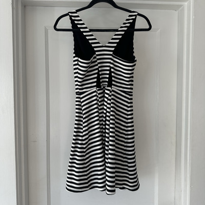 Soprano Dress Womens S Small Black White Striped Sleeveless Fit Flare Short