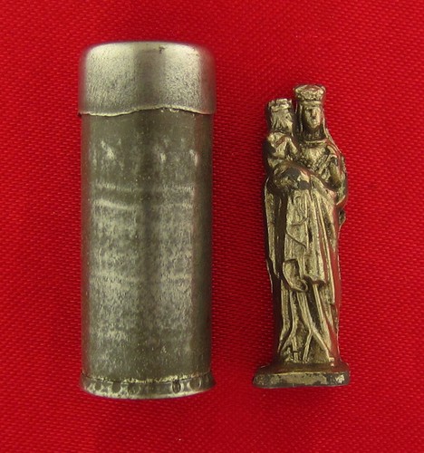 Vintage SAINT ANNE BEAUPRE Pocket Shrine Religious Catholic MINI STATUE & HOLDER