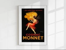 Vintage Cognac Monnet Poster Printable | French Liquor Wall Art | Retro Bar Cart