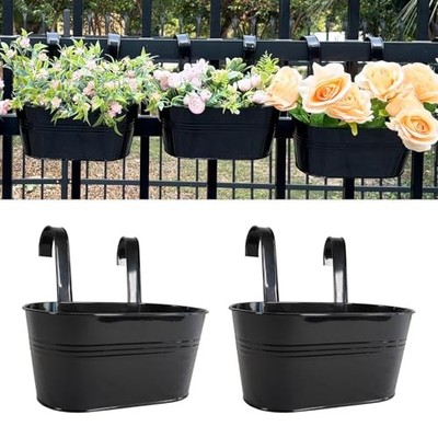 1'' Balcony Railing Planters, Outdoor Hanging Planter for Fence, Stylish 2 Black