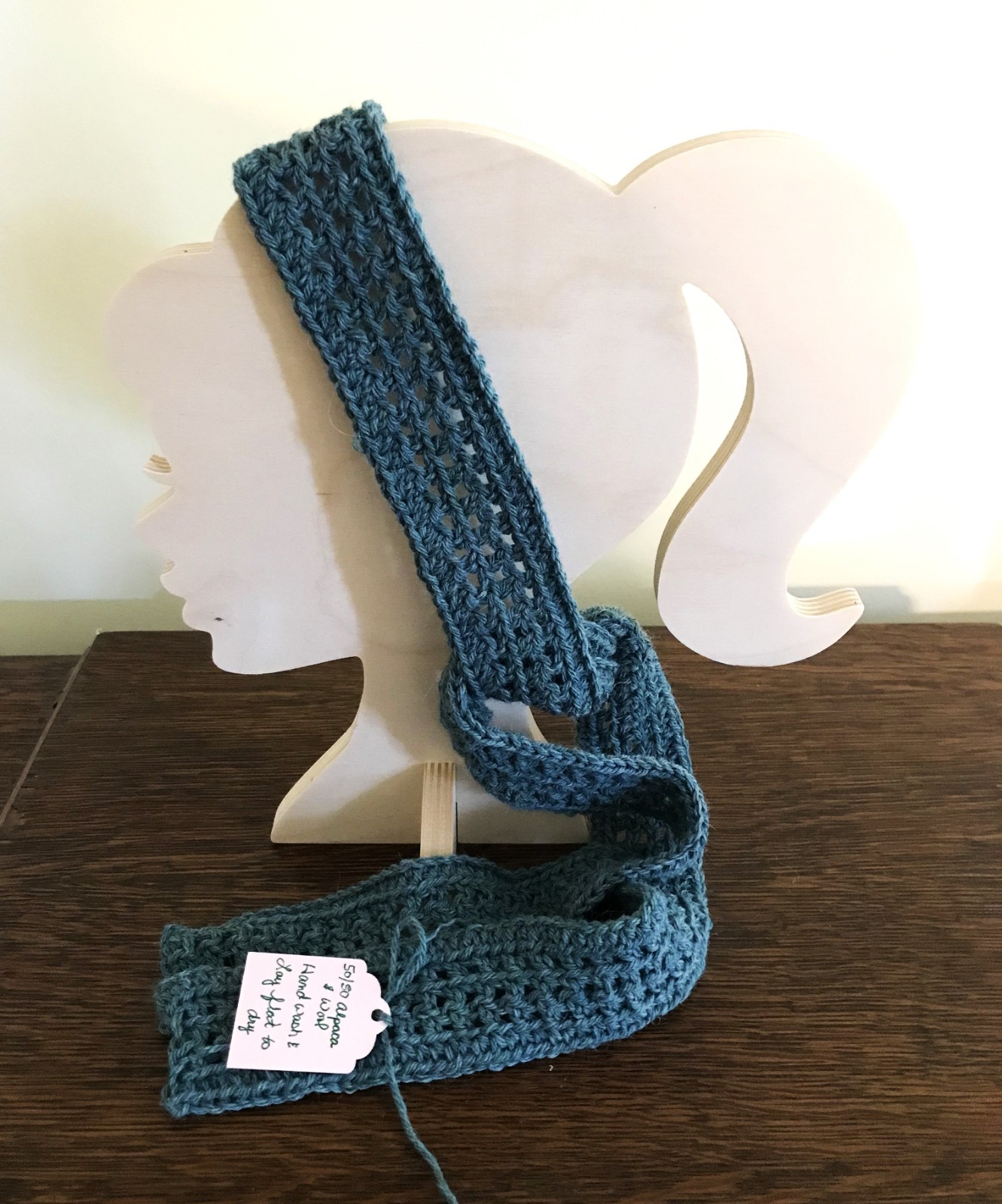 Handmade crochet  gypsy boho headband hair scarf tie Alpaca/Wool Teal