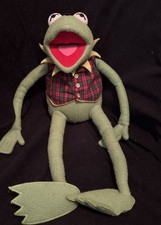 Vintage Jim Henson Muppets 24" Kermit The Frog With Plaid Vest Bowtie