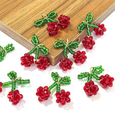 Beaded Cherry Charm, Fruit Themed Charms 18MM x 17MM