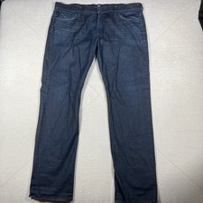 7 For All Mankind Carsen Men's Jeans 44x34 Dark Wash Straight Leg Denim Worn Hem