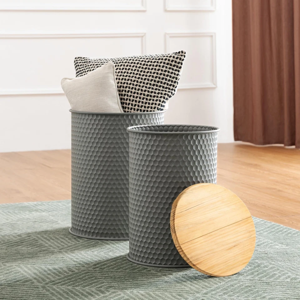 Rustic Storage Ottoman Seat Stool, Farmhouse Nesting Table, Galvanized Barrel - Image 3 of 4