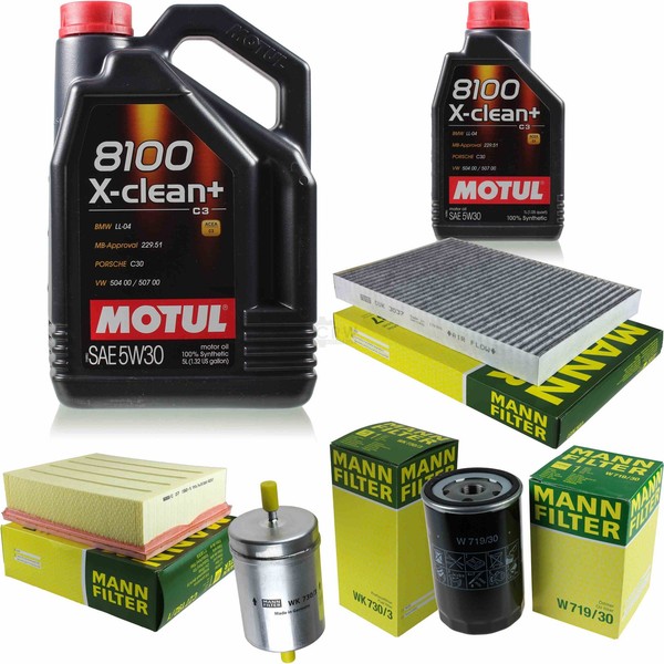 Mann Inspektionspaket 6L Motul 8100 X-Clean+ 5W-30 FüR Audi A4 Avant 2.0 FSI-image