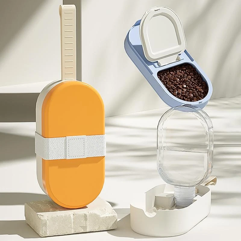 Botella de agua para perros con recipiente de almacenamiento de alimentos botella de viaje portátil para paseos al aire libre Foto 2 de 4