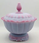 Fenton Art Glass Connoisseur Collection Blue / Pink Burmese Covered Dish & Base