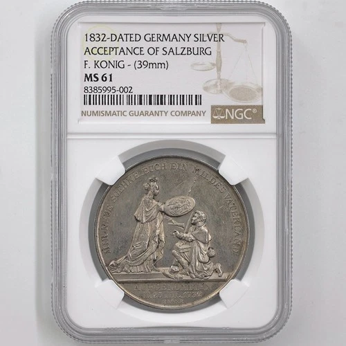 1832 Germany Salzburg Acceptance Commemorative Silver Medal NGC MS 61