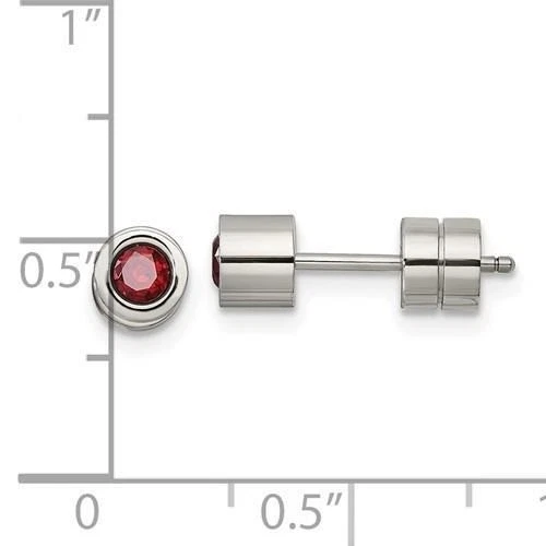 Pendientes de poste de piedra de nacimiento de enero cincel rojo circonita cúbica acero inoxidable pulido Foto 3 de 4