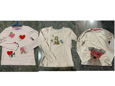 Mini Boden Girls Dog Appliqué Long Sleeve Tee Bundle Set of 3