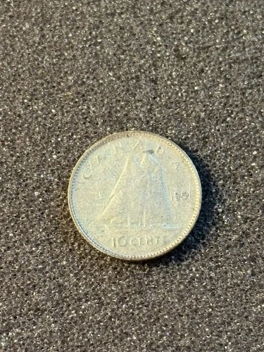 1951 Ten Cents Canada Coin 10 Cents Canadian Dime .800 Silver Coin