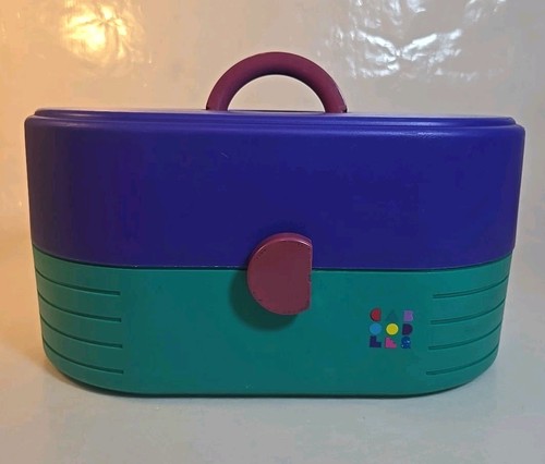 Vtg 90s Caboodles Original Storage Case Mirror 3-Tier Purple Teal Pink 2640 13x7