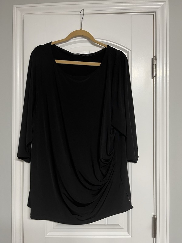 TAHARI Women  Black Stretch  Pullover 3/4  Sleeve Tunic Top 3X RUCHED BLOUSE EUC